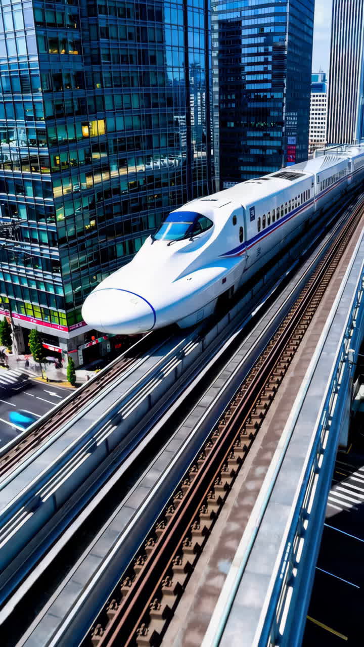 Shinkansen Bullet Train in Urban Japanese Cityscape