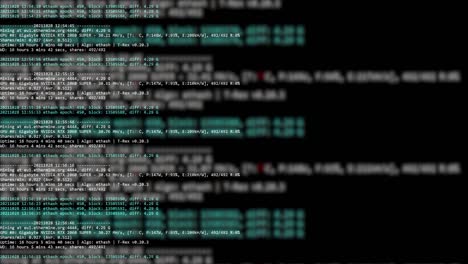 cryptocurrency mining code on a screen with a blurred background