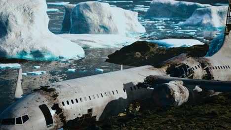 Viejo-Avión-Roto-En-La-Playa-De-Islandia