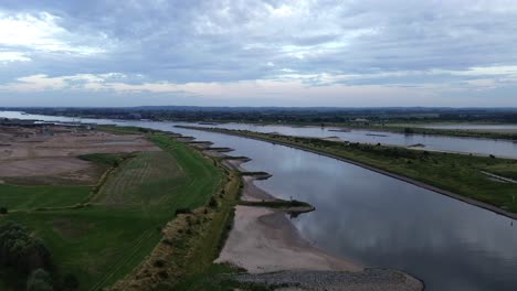 Aerial-view-of-river-spit-Rijn,-Waal