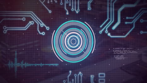 Circuit board and digital target animation over grid background
