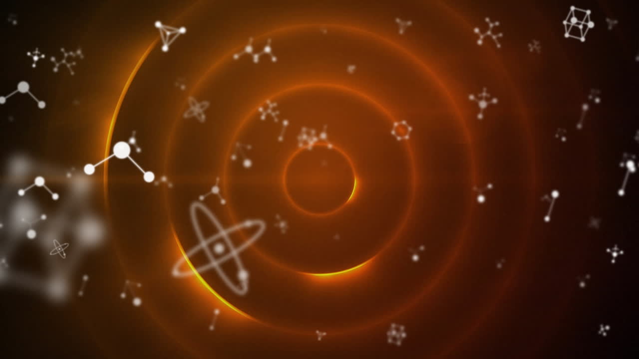 오렌지색 원 위의 화학 구조의 애니메이션