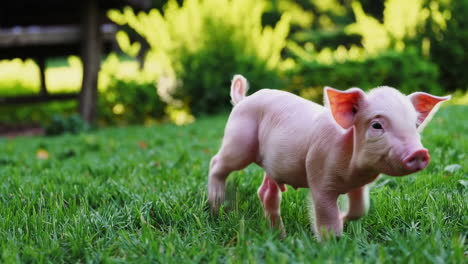 pink piglet in grass