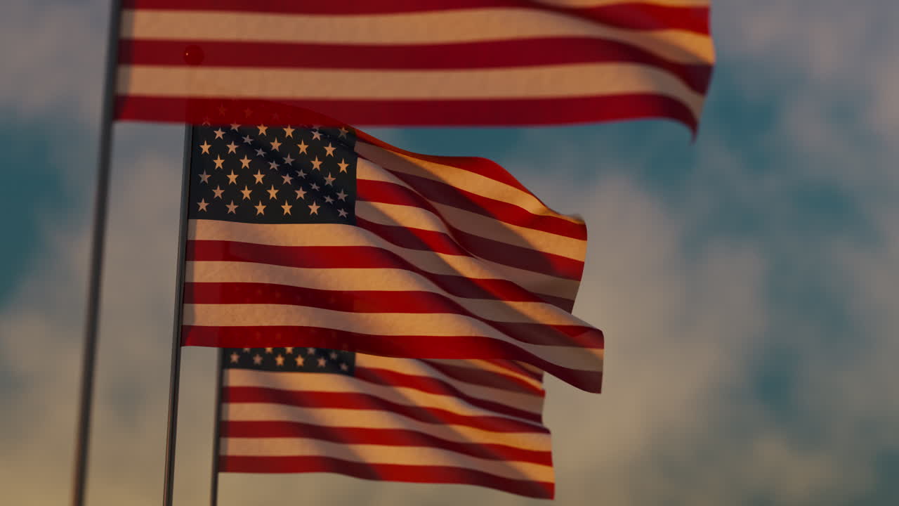 Remembrance Day in the United States of America with flags waving in slow motion