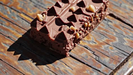 delicious chocolate bar with nuts on a wooden table