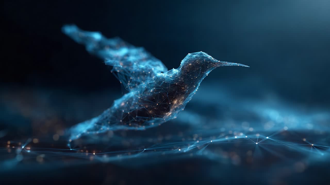 A Stunning Digital Representation of a Hummingbird Crafted with Elegant Lines and Dazzling Points of Light, Showcasing the Intersection of Nature and Technology