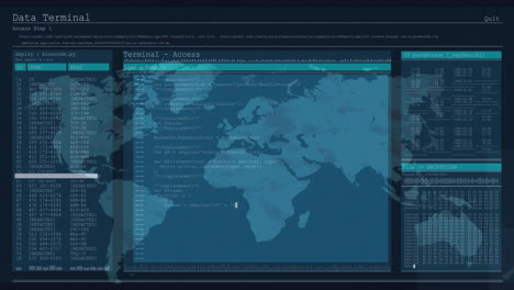 Animation-Der-Computersprache-In-Der-Terminalschnittstelle-Und-Karte-Auf-Schwarzem-Hintergrund