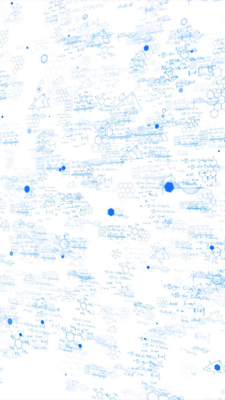 Blue science formula white background with chemistry symbols math equations molecular diagrams dna