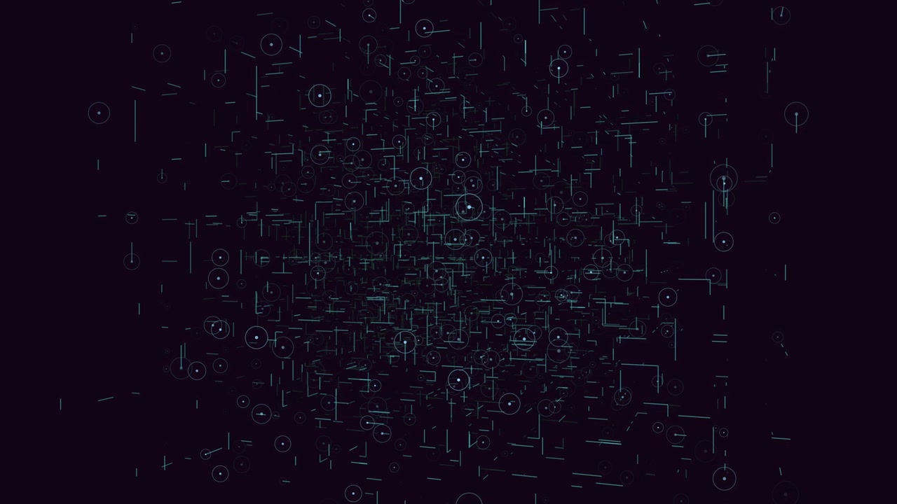 Complex network glowing blue lines and dots on black background