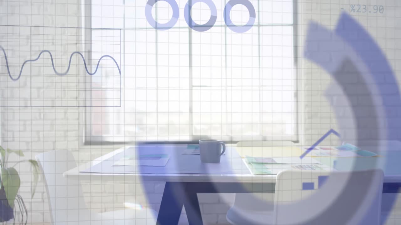 사무실의 일반적인 시각에 대한 재무 데이터 처리의 애니메이션