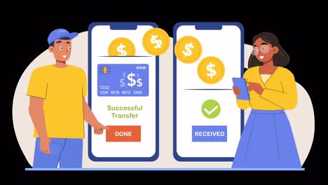 character animation illustrating the online payment process, featuring an animated and captivating portrayal of the interaction between a character and diverse digital devices and payment methods