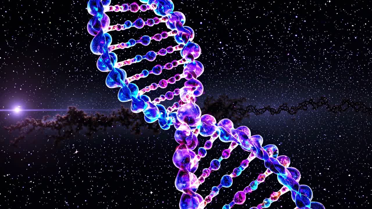 Filamento di DNA vivido su sfondo di cielo stellato