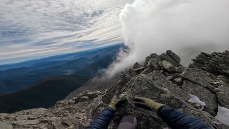 first-person view from a mountain summit