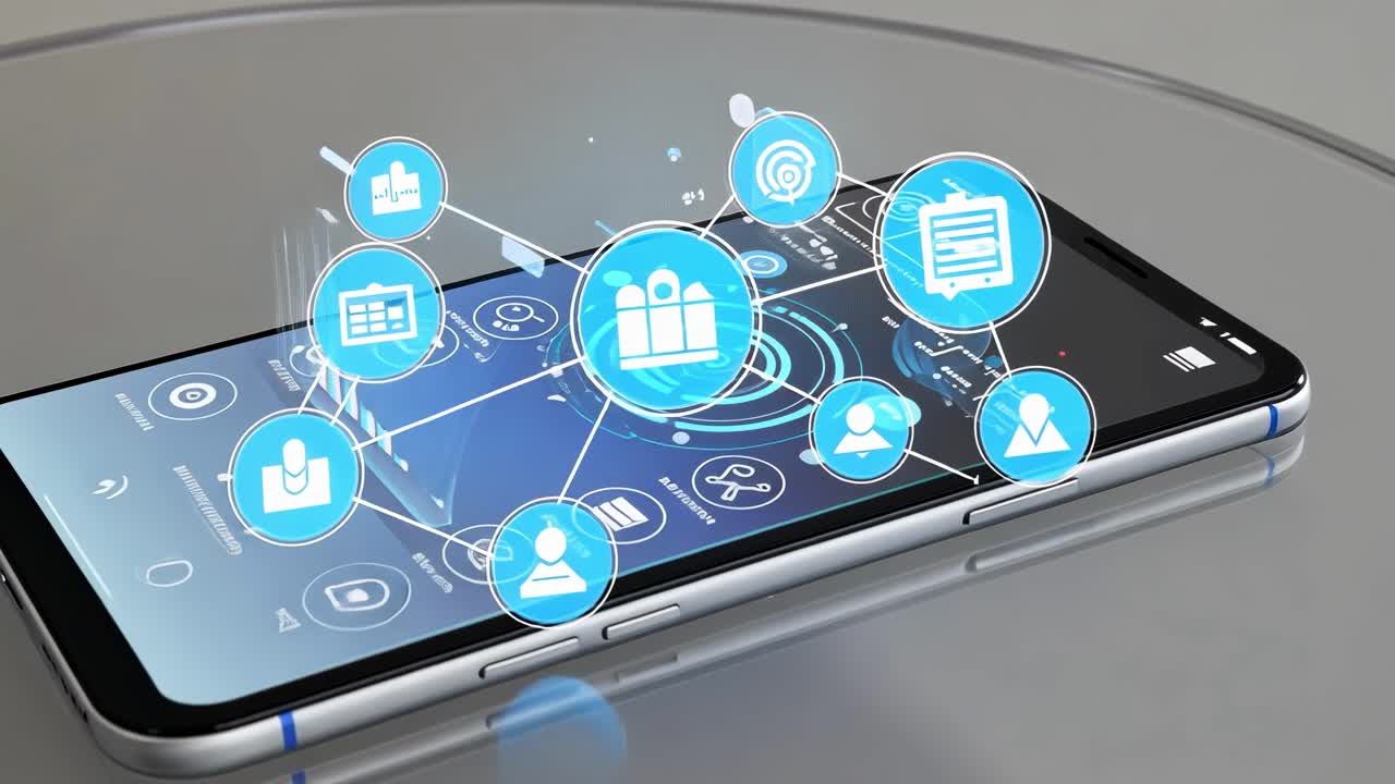 Smartphone displays advanced technology interface with interactive features and modern design in a contemporary setting