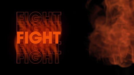 animación de texto de lucha sobre fondo naranja y llamas.
