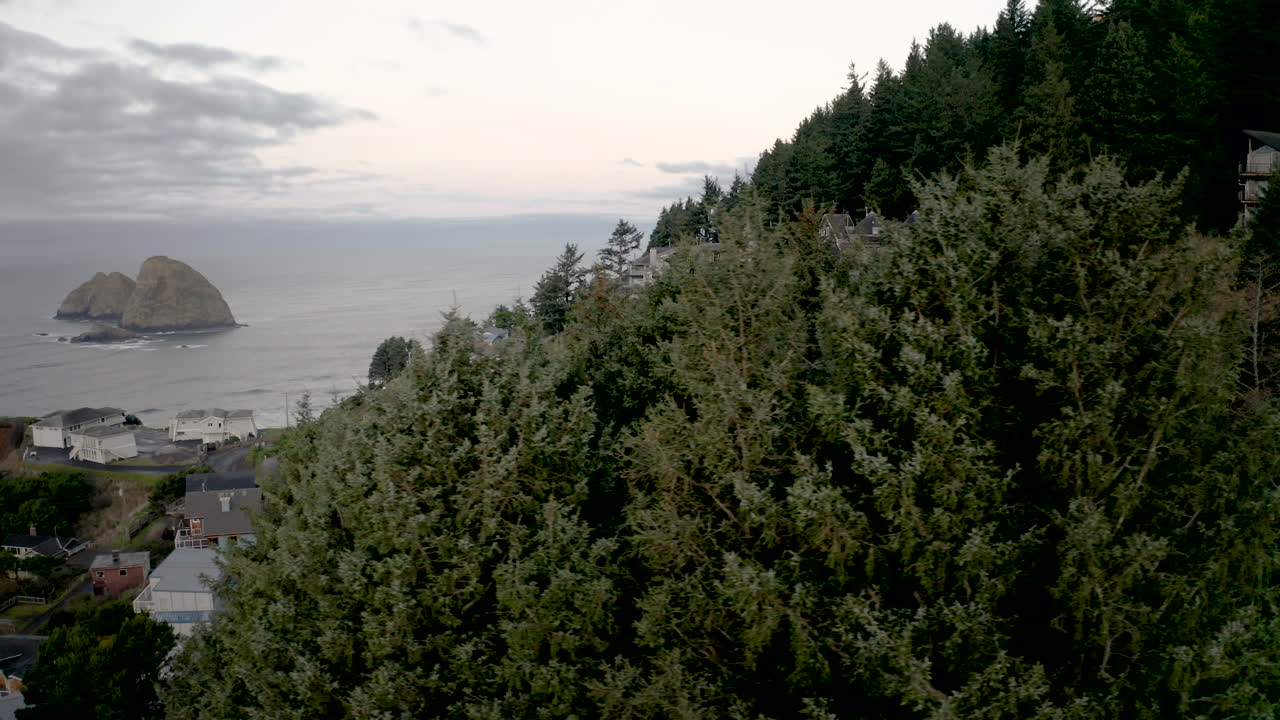 Scenic Coastal Town on a Cliff Overlooking the Pacific Ocean with Sea Stacks