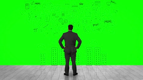 hombre de negocios mirando la interfaz verde