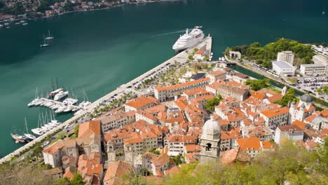 historical kotor old town and the kotor bay of adriatic sea from above, kotor, montenegro, static shot