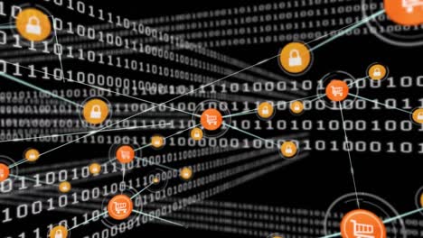 animación de redes de conexiones con iconos digitales a través de codificación binaria