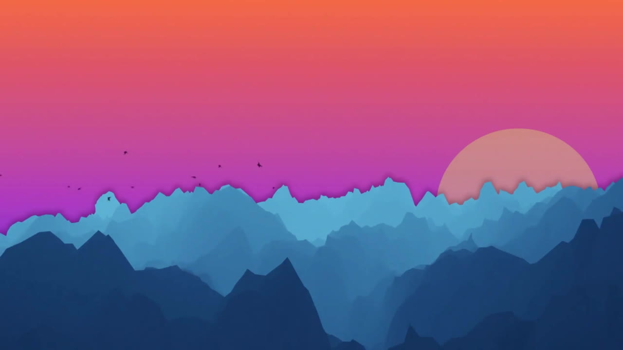 Animation of digital mountains over sun