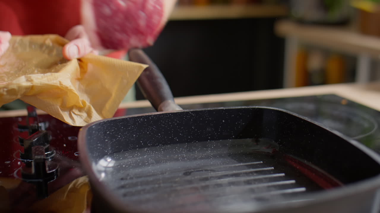 Cooking Steak on Grill Pan