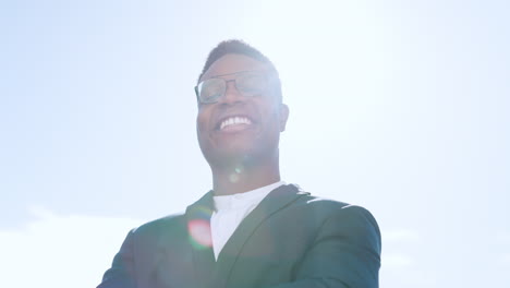 face, black man and arms crossed with smile