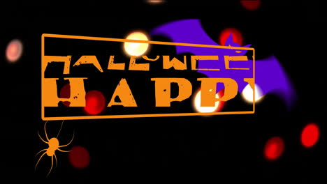 halloween parade text animation over bats, spider, and colorful lights