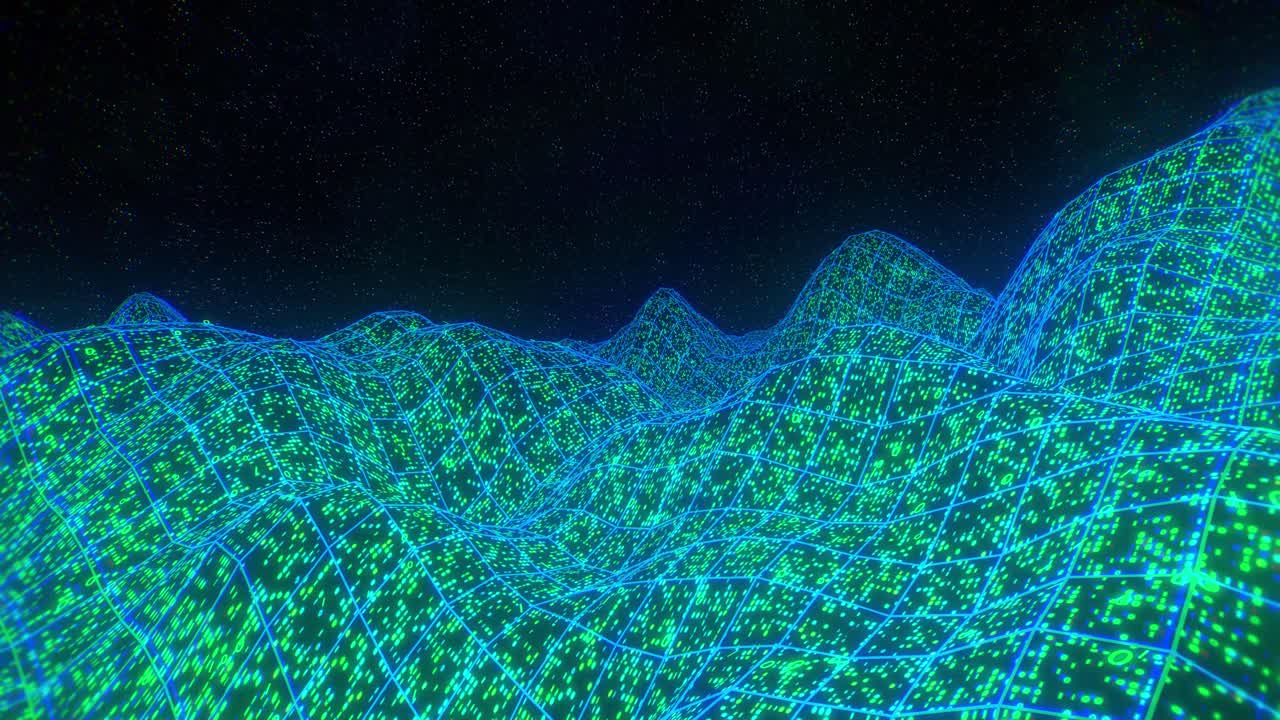 paisaje terreno sobrevuelo binario retro videojuego 3d vector arcade wireframe 4k