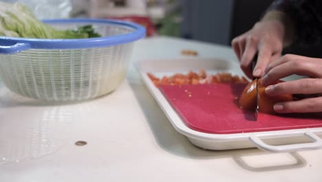 chopping salad tomatoes