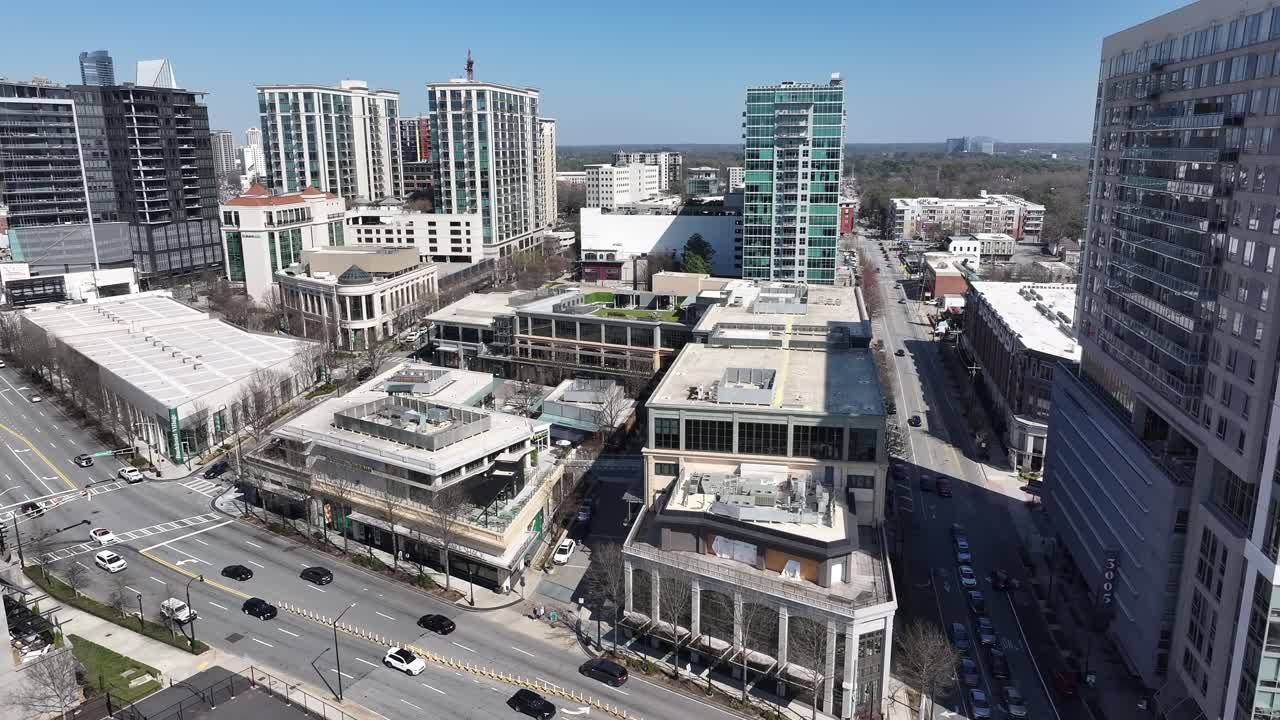 Atlanta upscale Buckhead neighborhood on a sunny day, Georgia, Aerial