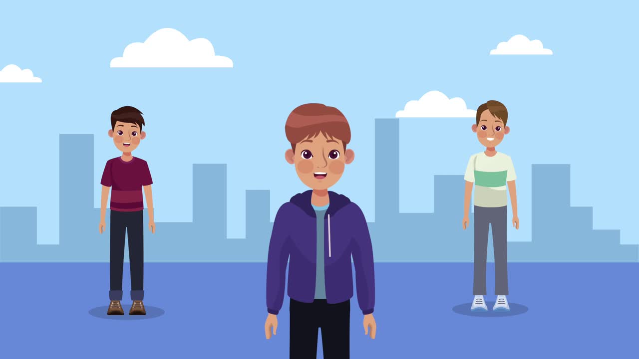 hombres jóvenes en la ciudad personajes de animación