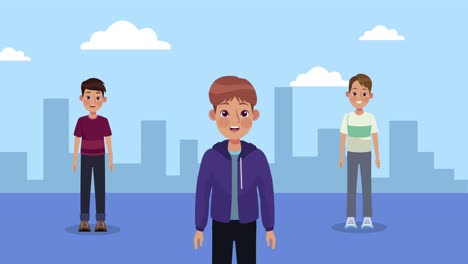 young men on the city characters animation