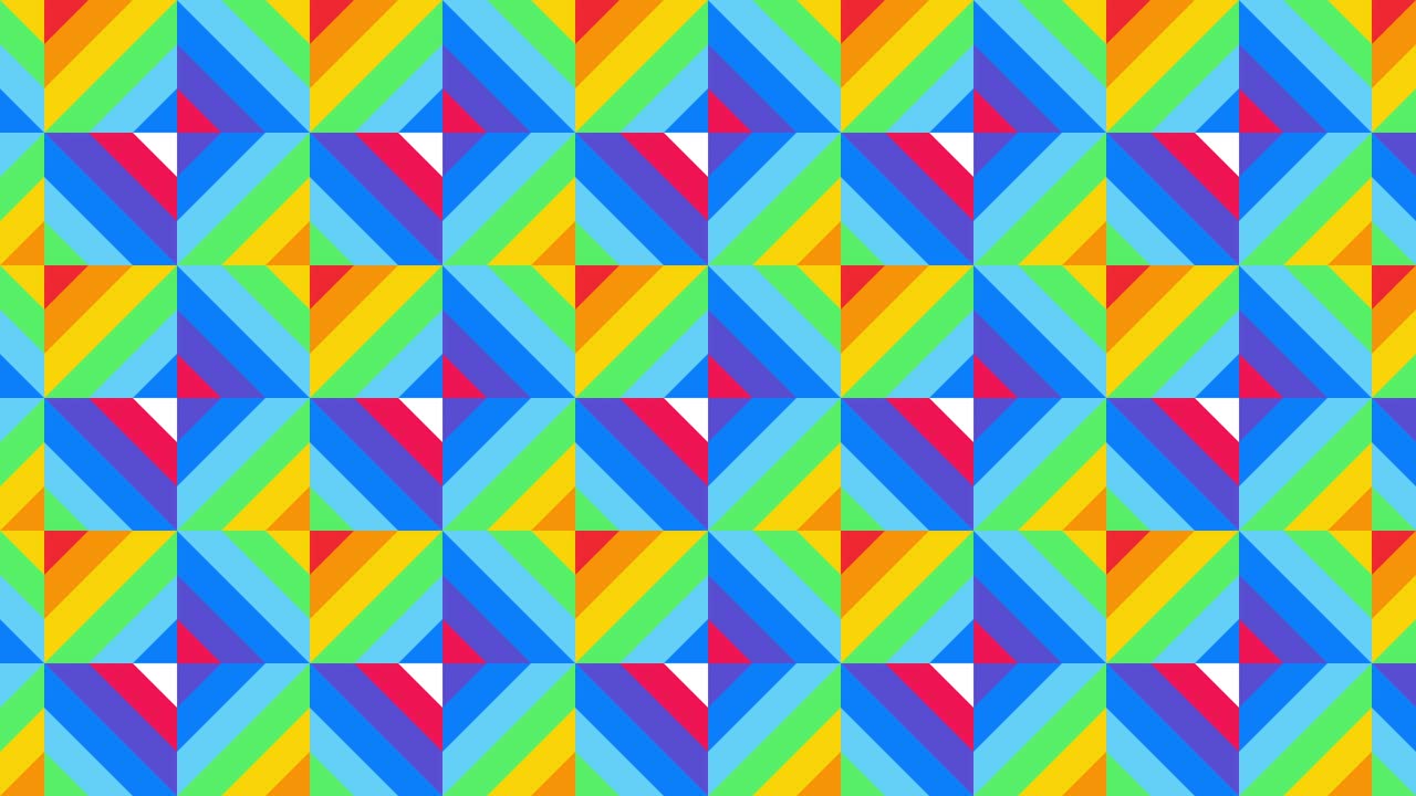 mosaico geométrico con azulejos multicolores animados. patrón de bucle sin costuras de movimiento gráfico en una paleta de colores brillantes