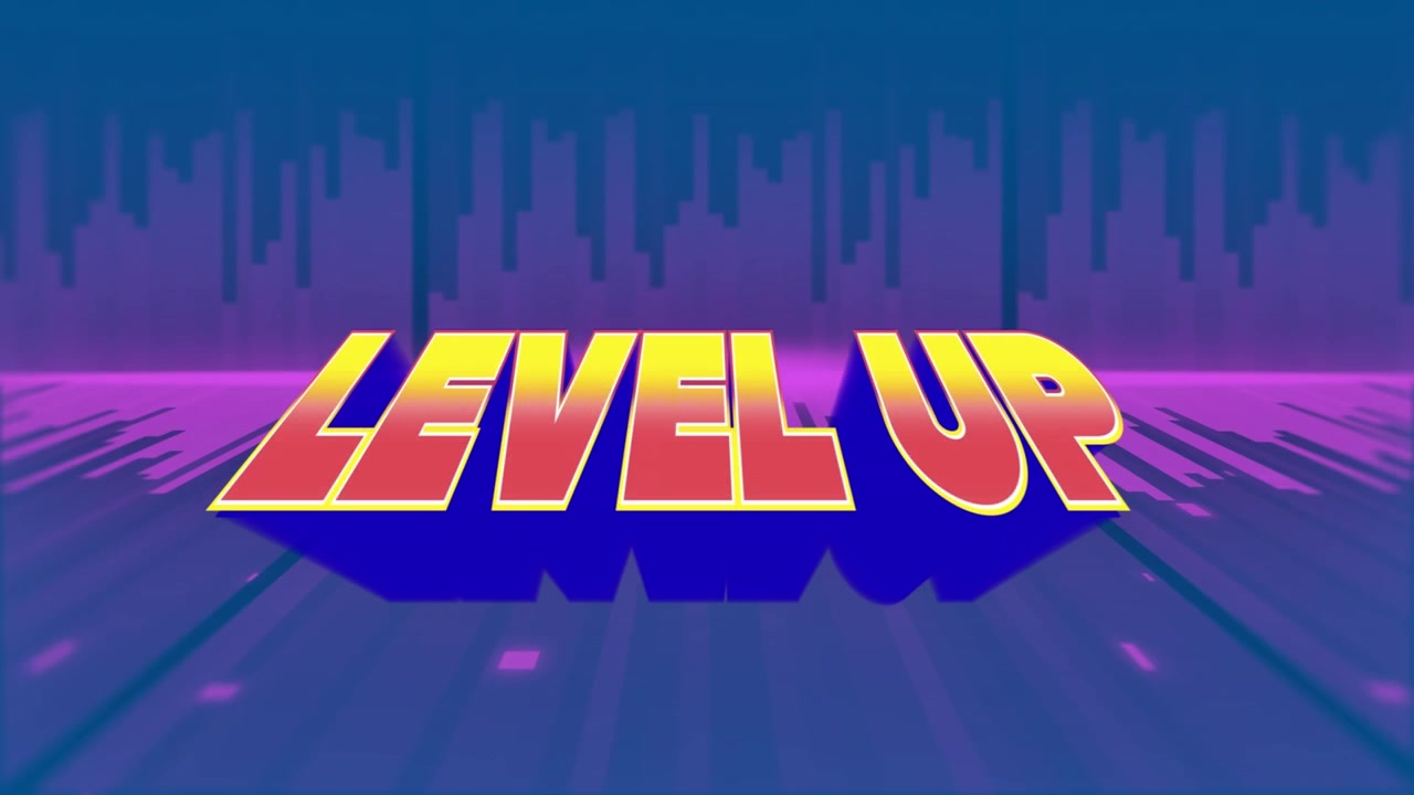 Animation of level up in blue and pink space