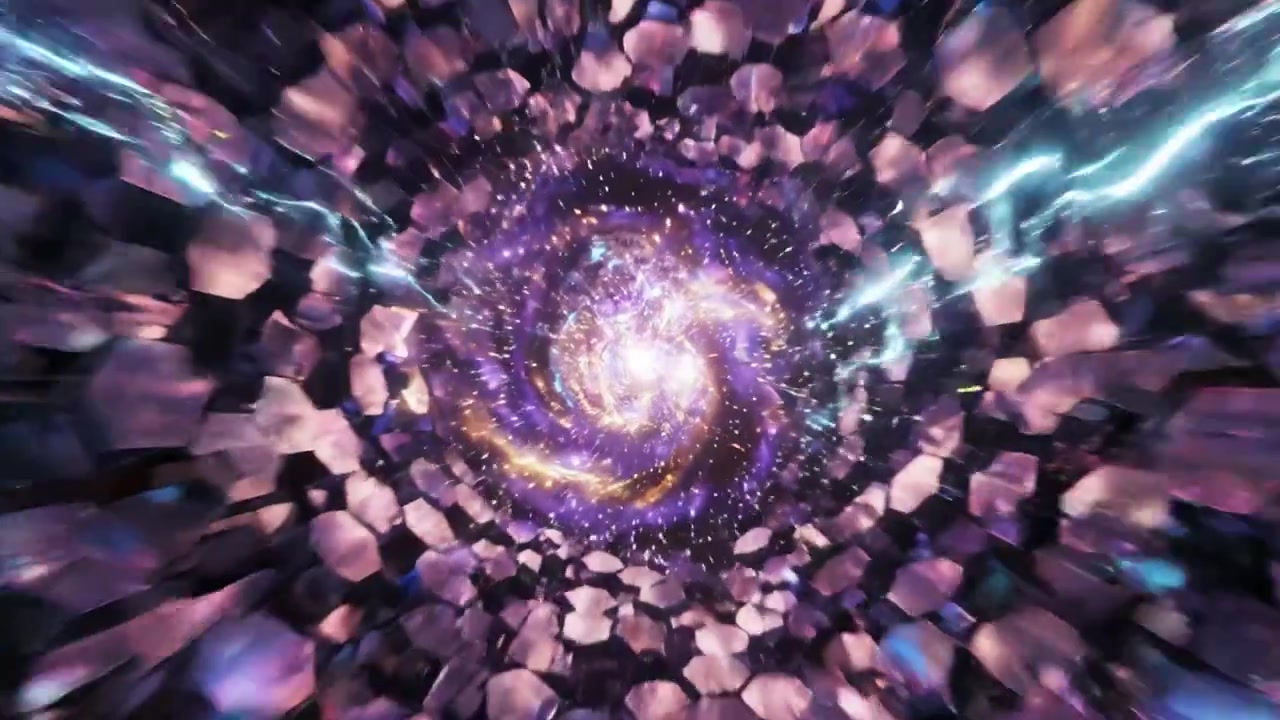 Un Viaggio Affascinante Attraverso un Vortice Stellare: Vivi l'Incanto di una Spirale Cosmica Circondata da Frammenti di Cristallo Iridiscenti