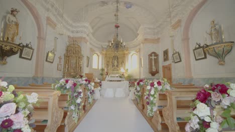 ornamented beautiful old church with flowers bouquet prepared for wedding