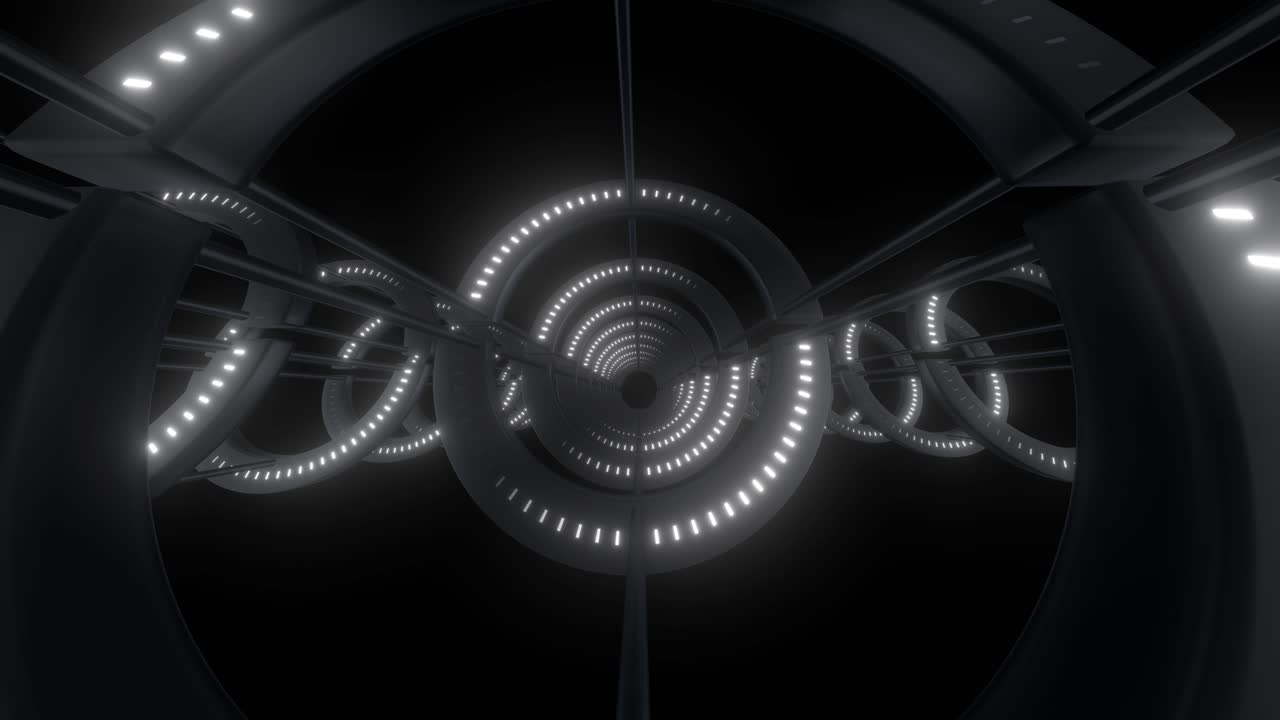 Abstract Futuristic Tunnel with Glowing Rings