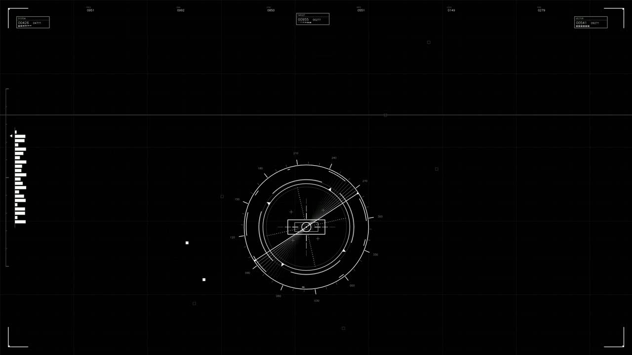 A military graphical user interface HUD design. The layout includes various technical elements and indicators for science fiction content creation