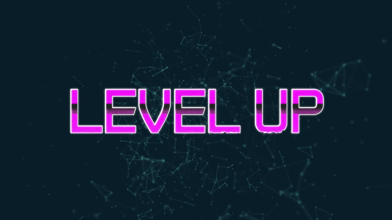 Animation of level up in digital abstract space with constellations