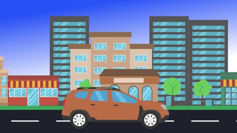 viajes en coche por la ciudad vista lateral, animación en bucle, fondo de diseño plano