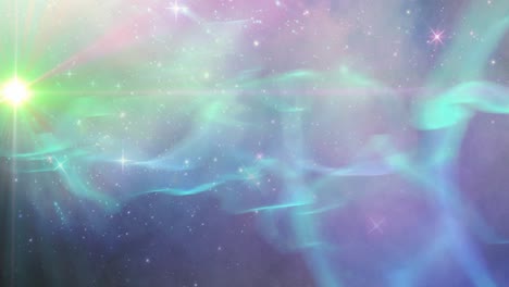 Animation-Leuchtender-Weißer-Flecken-Und-Sterne-Auf-Blauen-Und-Violetten-Lichtversuchen-Im-Universum