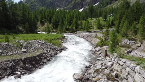 stunning view to a flowing river in the green swiss alps