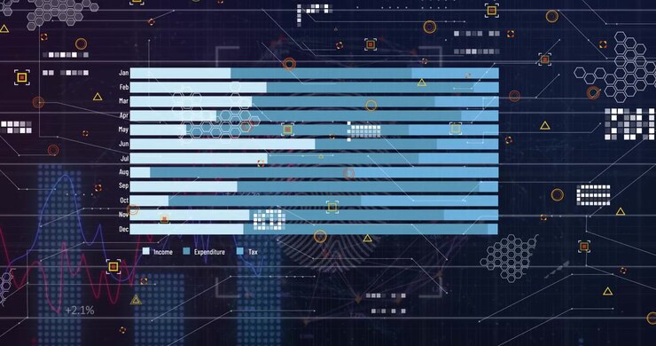 Animation of data processing over black background