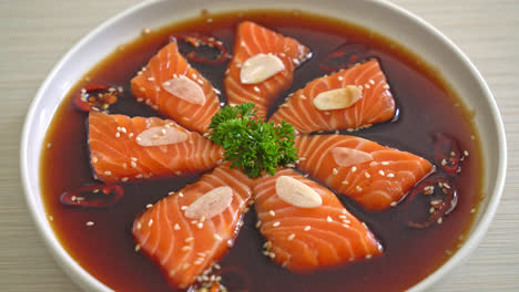 salmon marinated shoyu or salmon pickled soy sauce in korean style