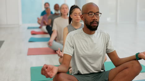 meditation, yoga class and people in lotus pose