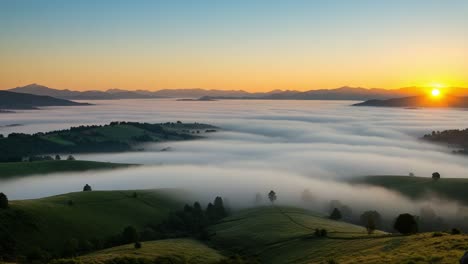 Breathtaking Sunrise Over Rolling Hills and Misty Valleys: A Serene Transformation of Landscape at Dawn Captured in Two Stunning Frames