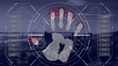 animation of data processing over biometric handprint