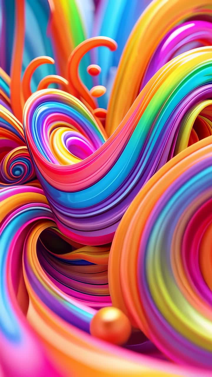 Video verticale: animazione con nastri che si srotolano in uno spazio 3D, con sfere che accentuano il movimento