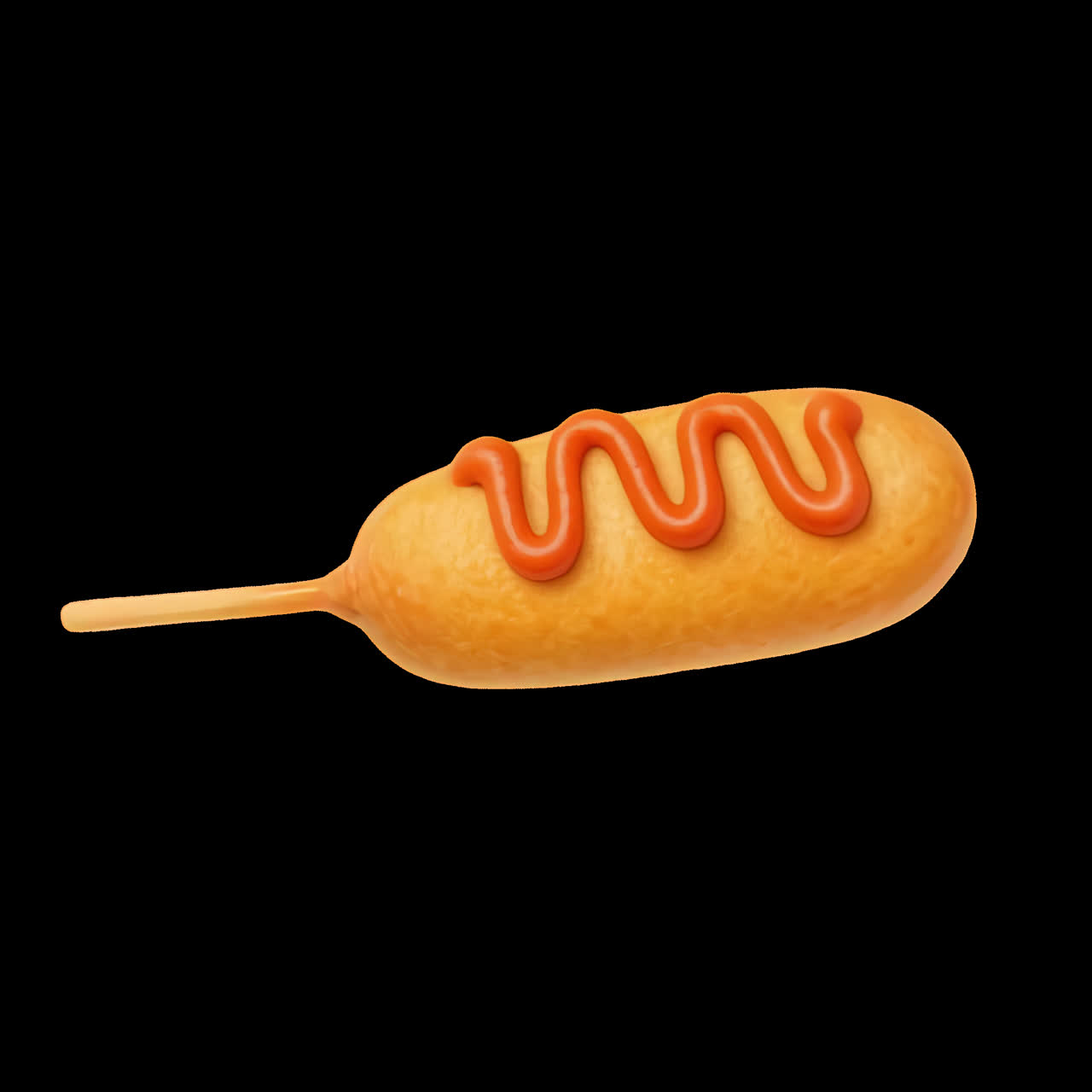 Corn dog con animazione a spirale di ketchup, asset isolato, video 4K trasparente, canale alfa, ProRes.