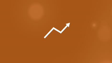 Animation-of-white-arrow-pointing-up-with-spots-on-orange-background